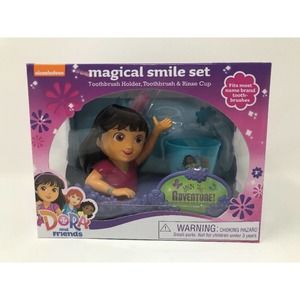 Dora the Explorer Magical Smile Set Toothbrush with Holder Rinse Cup Bath NEW